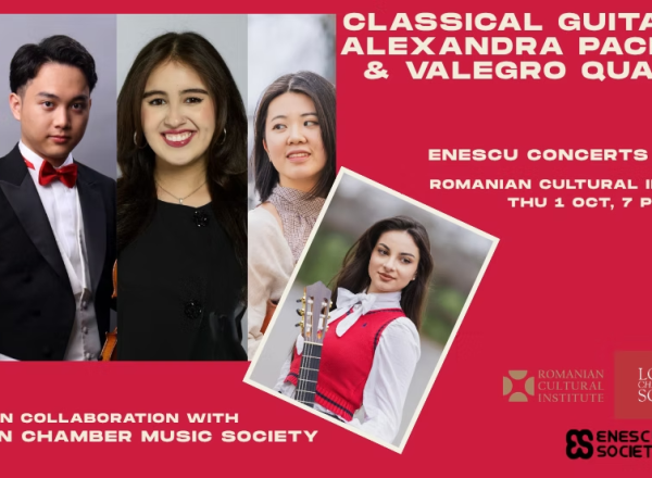 Alexandra Păceană și Cvartetul Valegro deschid cea de-a XX-a stagiune a Seriei de Concerte Enescu de la ICR Londra și stagiunea London Chamber Music Society