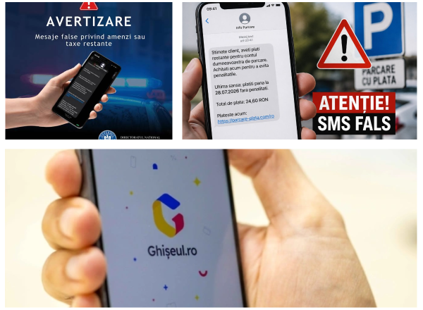 DNSC avertizează asupra unei campanii de mesaje frauduloase cu amenzi false de parcare și de viteză, transmise în numele Ghișeul.ro