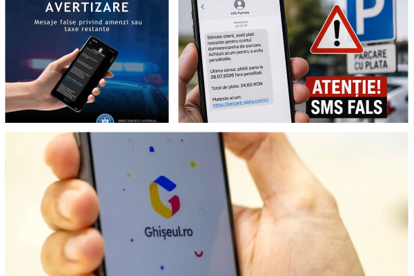 DNSC avertizează asupra unei campanii de mesaje frauduloase cu amenzi false de parcare și de viteză, transmise în numele Ghișeul.ro