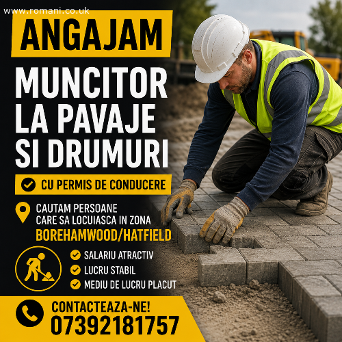 Angajam muncitor cu permis in zona Borehamwood