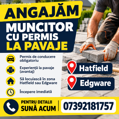 Angajam muncitori cu permis in zona Edgware & Hatfield